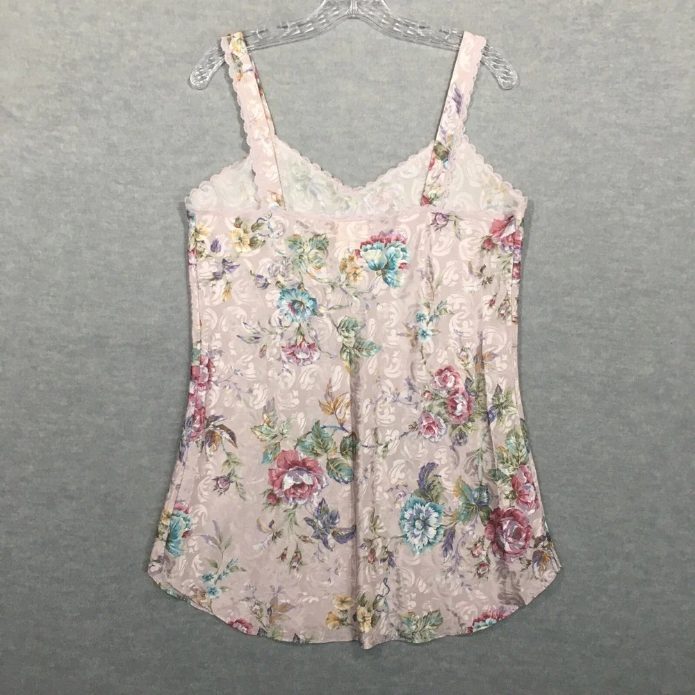 Vintage Sleep Solutions M Satin Floral Slip Dress Chemise Lace Colorful Rose 90s